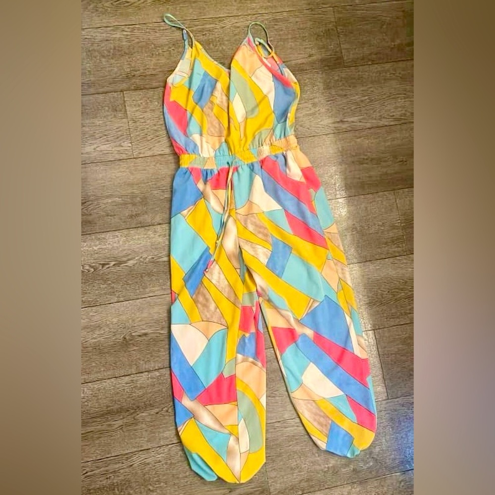 Women’s geometric print tank Jogger Jumpsuit Entro Large spring color